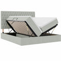 Grand lit double avec rangement et matelas en velours gris