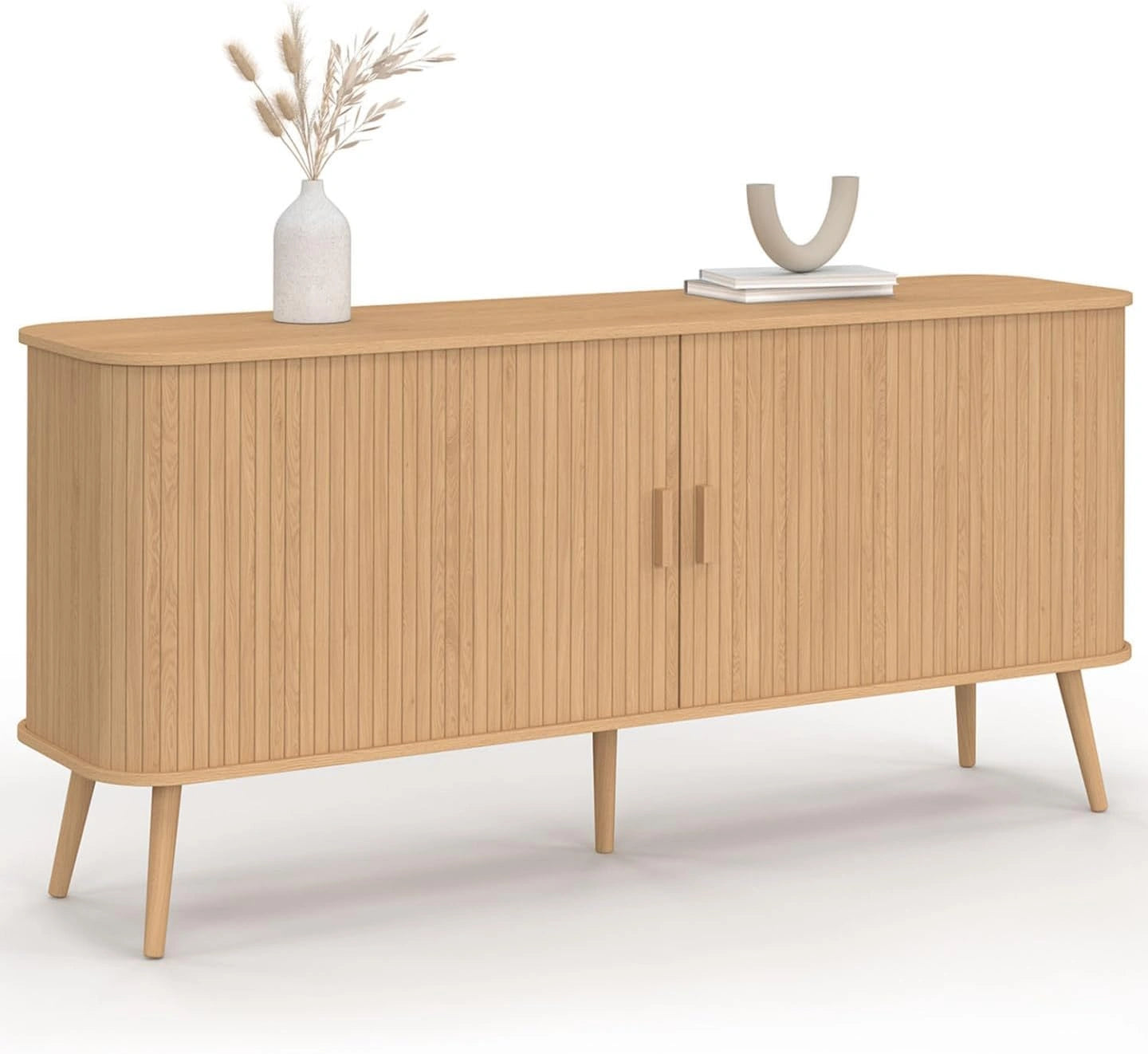 Buffet Romie XXL 160 cm avec Effet Lattes et 2 Portes Coulissantes - IDMarket