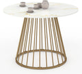 Table Ronde 6 Personnes Yuna avec Pied Laiton et Plateau Marbre Blanc 110 cm