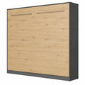 Lit escamotable horizontal 140x200 cm en anthracite et chêne sauvage
