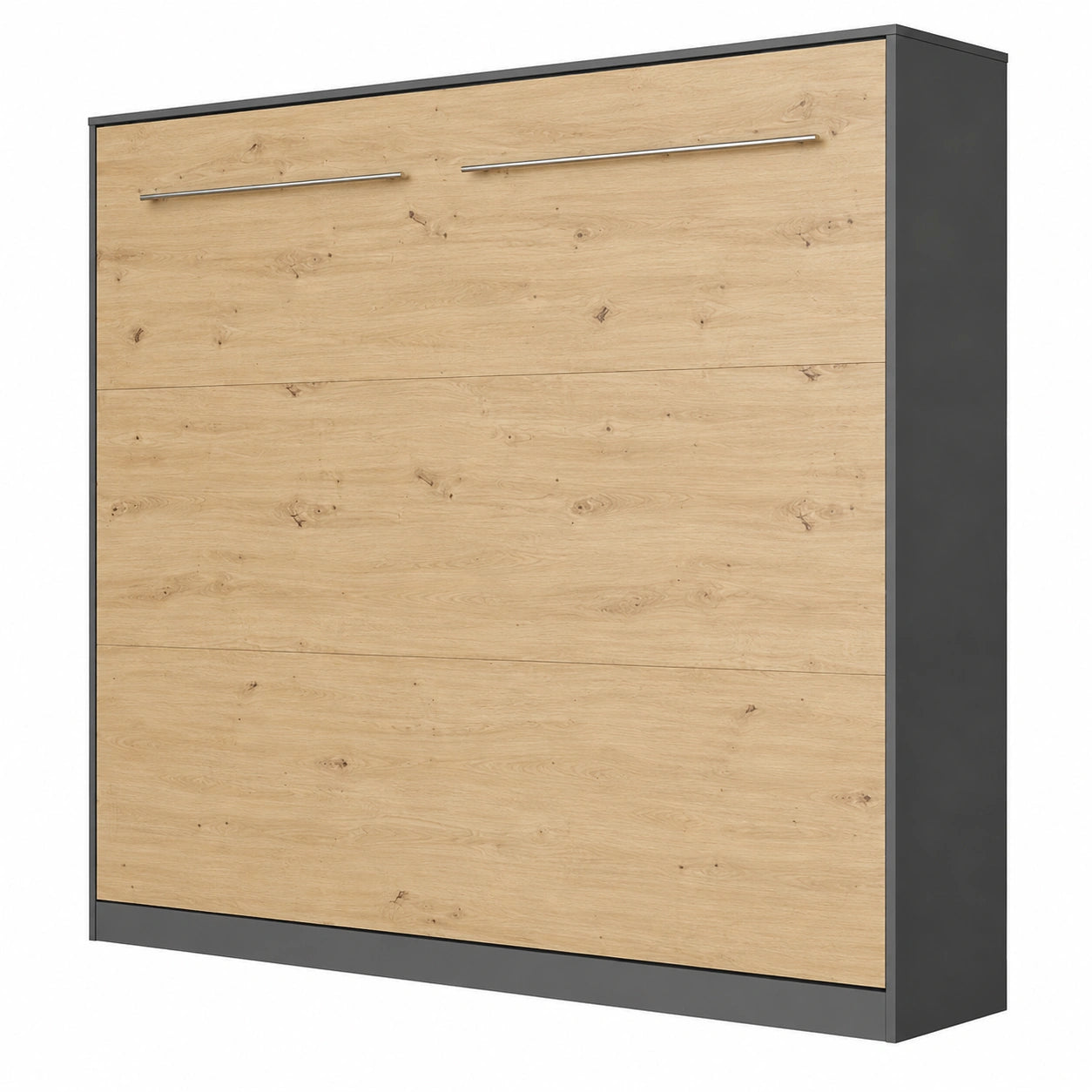 Lit escamotable horizontal 140x200 cm en anthracite et chêne sauvage