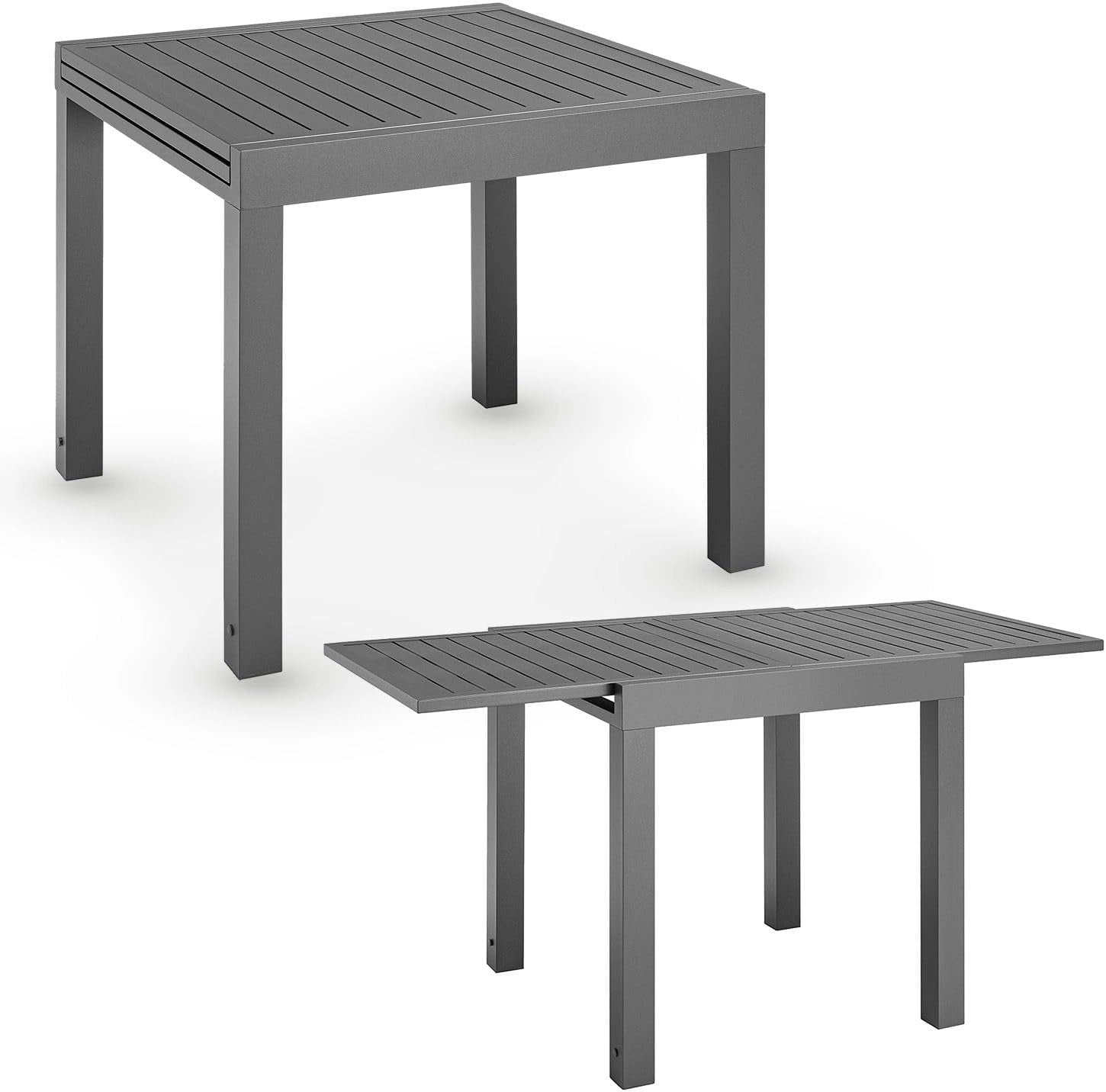 Table de jardin Laki extensible 80x80 cm en aluminium anthracite pour balcon