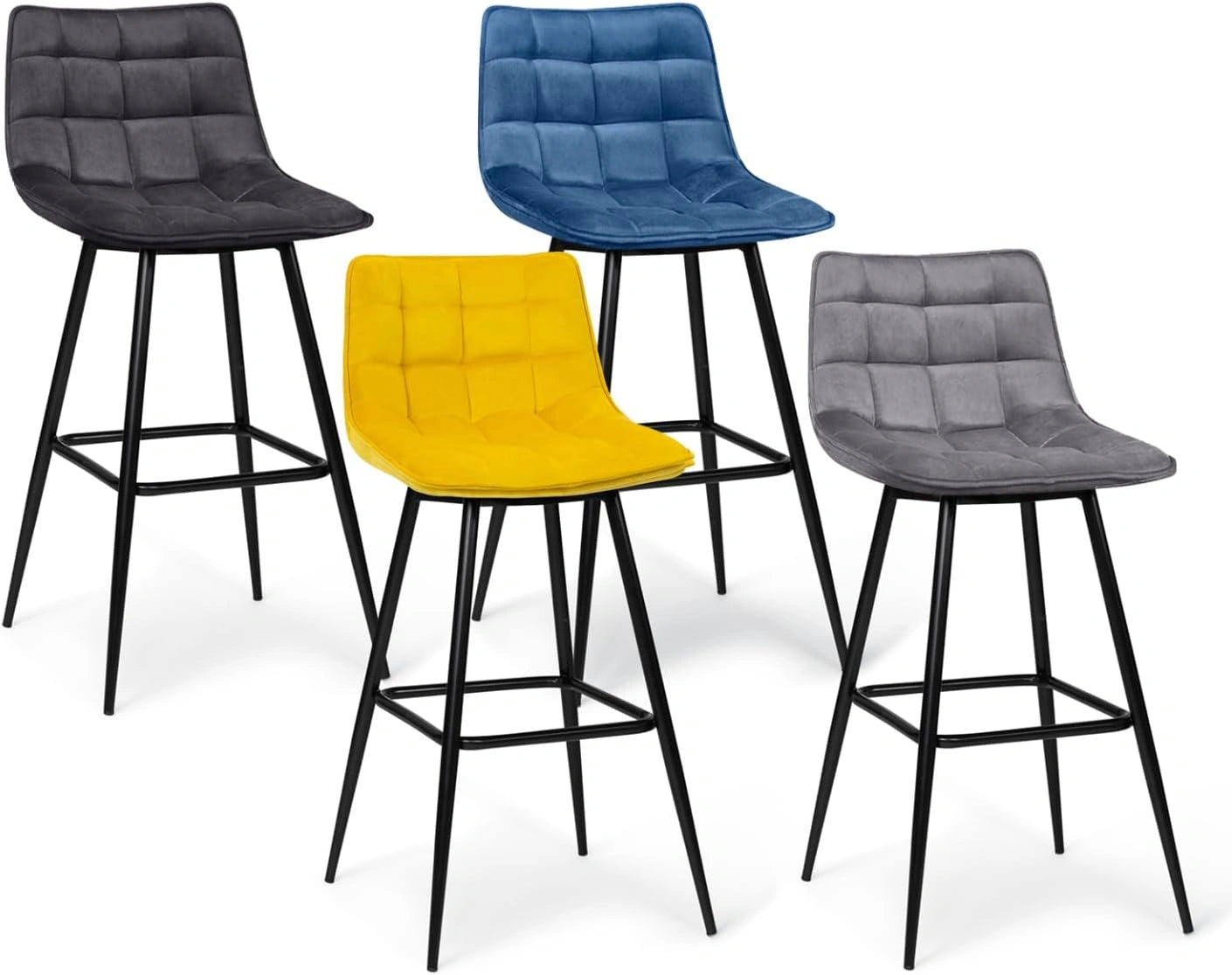 Ensemble de 4 Tabourets de Bar en Velours Multicolore