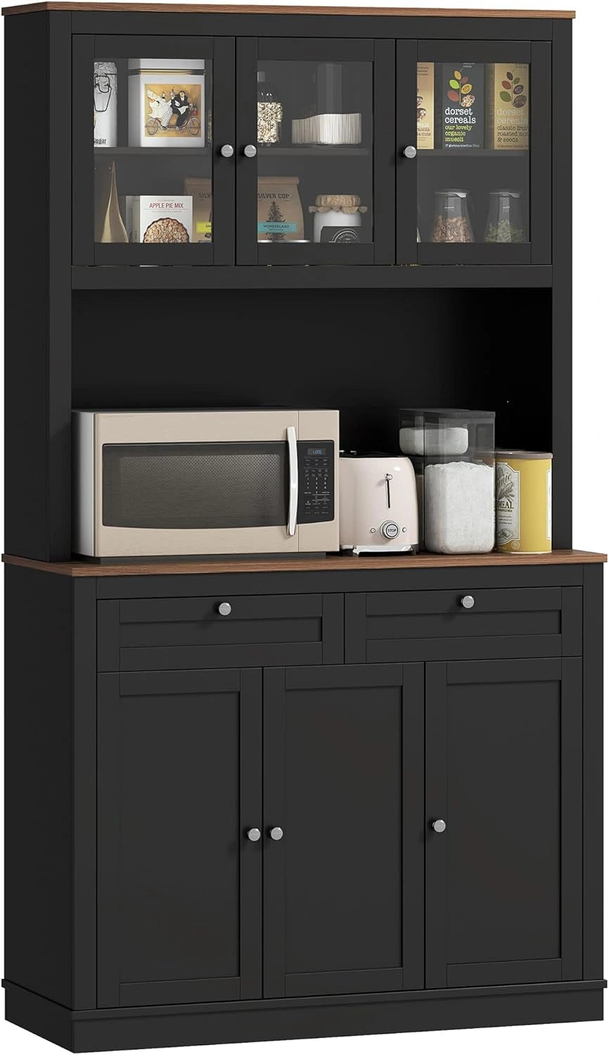 Buffet de Cuisine HOMCOM avec Portes en Verre et Tiroirs 100x40x180cm Noir