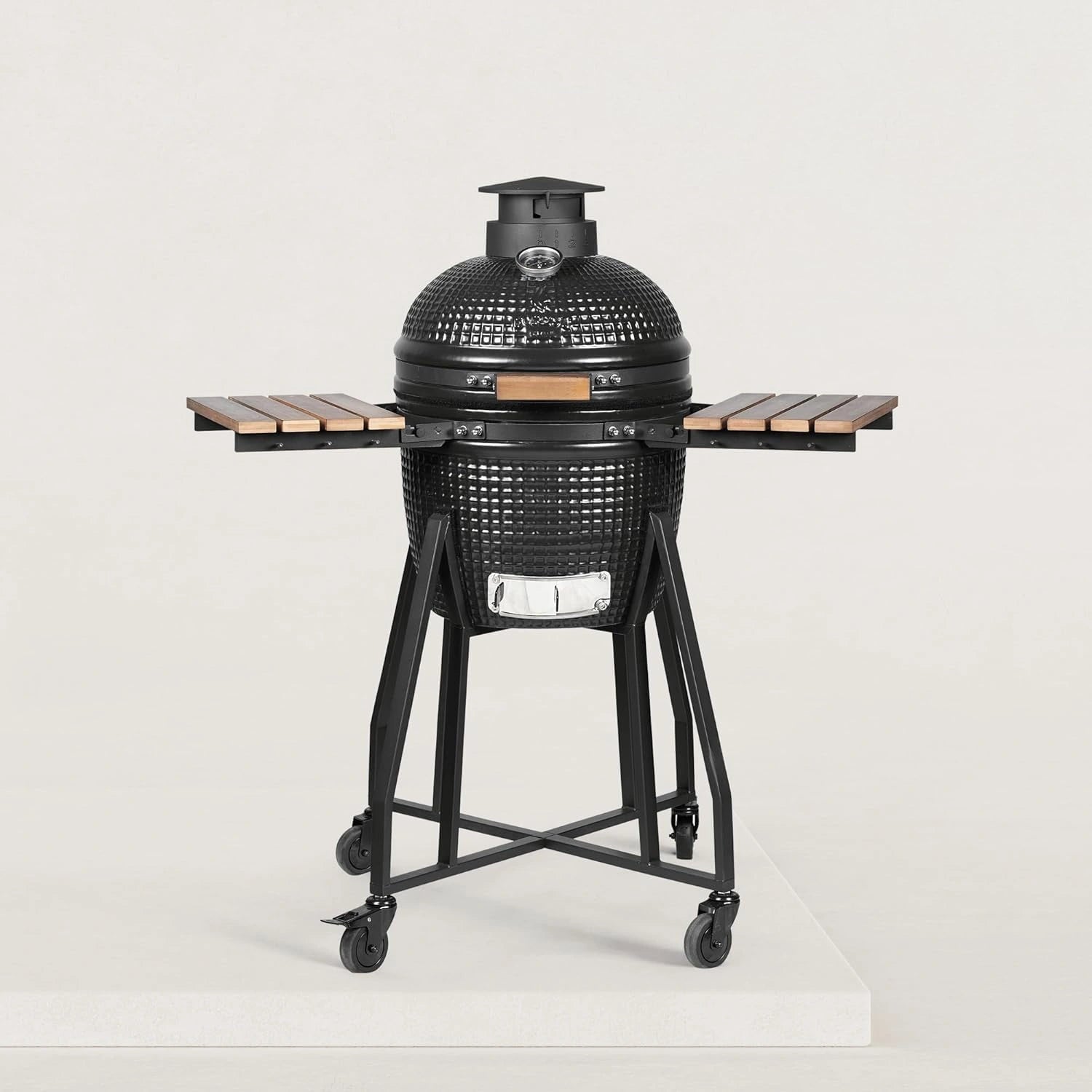 Barbecue Kamado Medium avec Tablettes Rabattables en Bois, Diamètre 34 cm