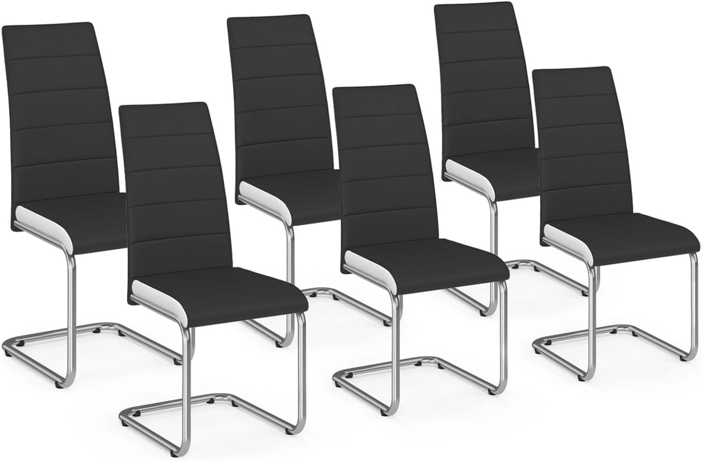IDMarket - Ensemble de 6 chaises MIA noires avec bordure blanche pour salle à manger