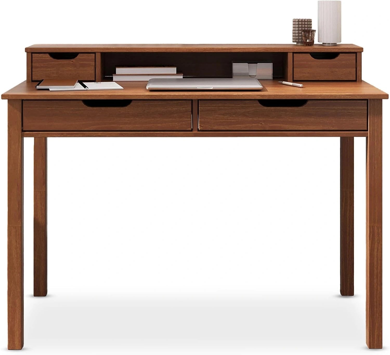 IDIMEX Bureau Compact en Bois de Châtaignier avec Écran Réglable et Rangement Multiples