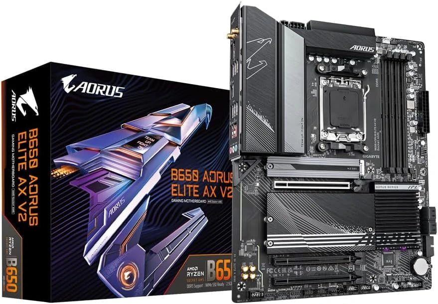 Carte mère GIGABYTE B650 AORUS Elite AX V2 - Compatible AMD Ryzen 9000, DDR5 8000 MHz, PCIe 5.0, LAN 2,5 GbE, WiFi 6E, USB 3.2 Gen 2