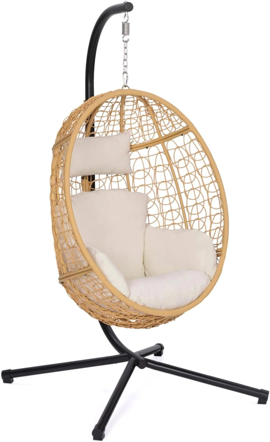IDMarket - Chaise Hamac Oeuf en Résine Tressée avec Coussin Crème