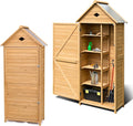 Abri de Jardin en Bois Imperméable avec 5 Étagères, Cabane Extérieure Résistante, Toit à Pignon, 80 x 45 x 177 cm