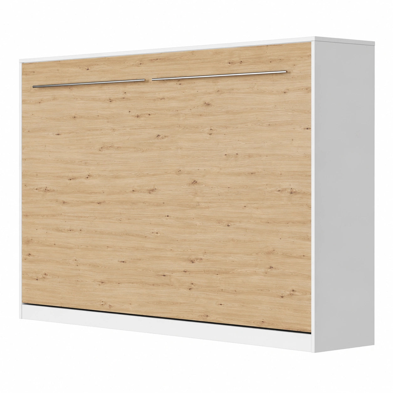 Lit escamotable horizontal 120x200 cm blanc et chêne sauvage