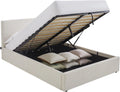 Lit Coffre 140x190 cm en Tissu Bouclé Beige avec Tête de Lit Matelassée et Sommier - Modèle Tina