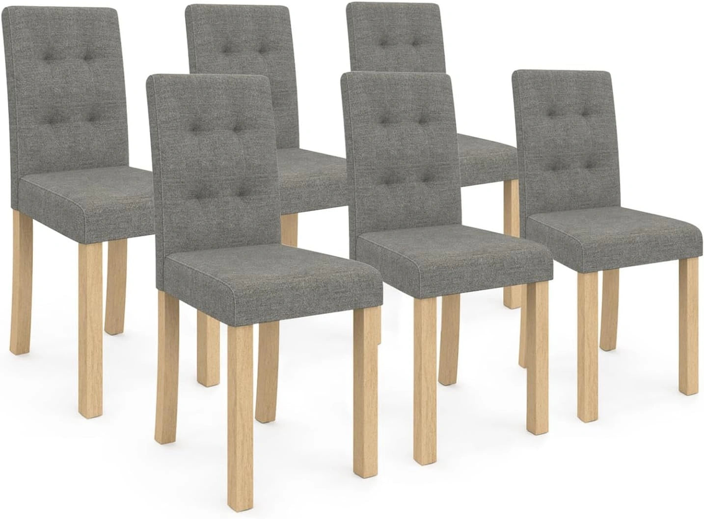 Chaises de Salle à Manger Gris Capitonnées en Lot de 6 - POLGA par IDMarket