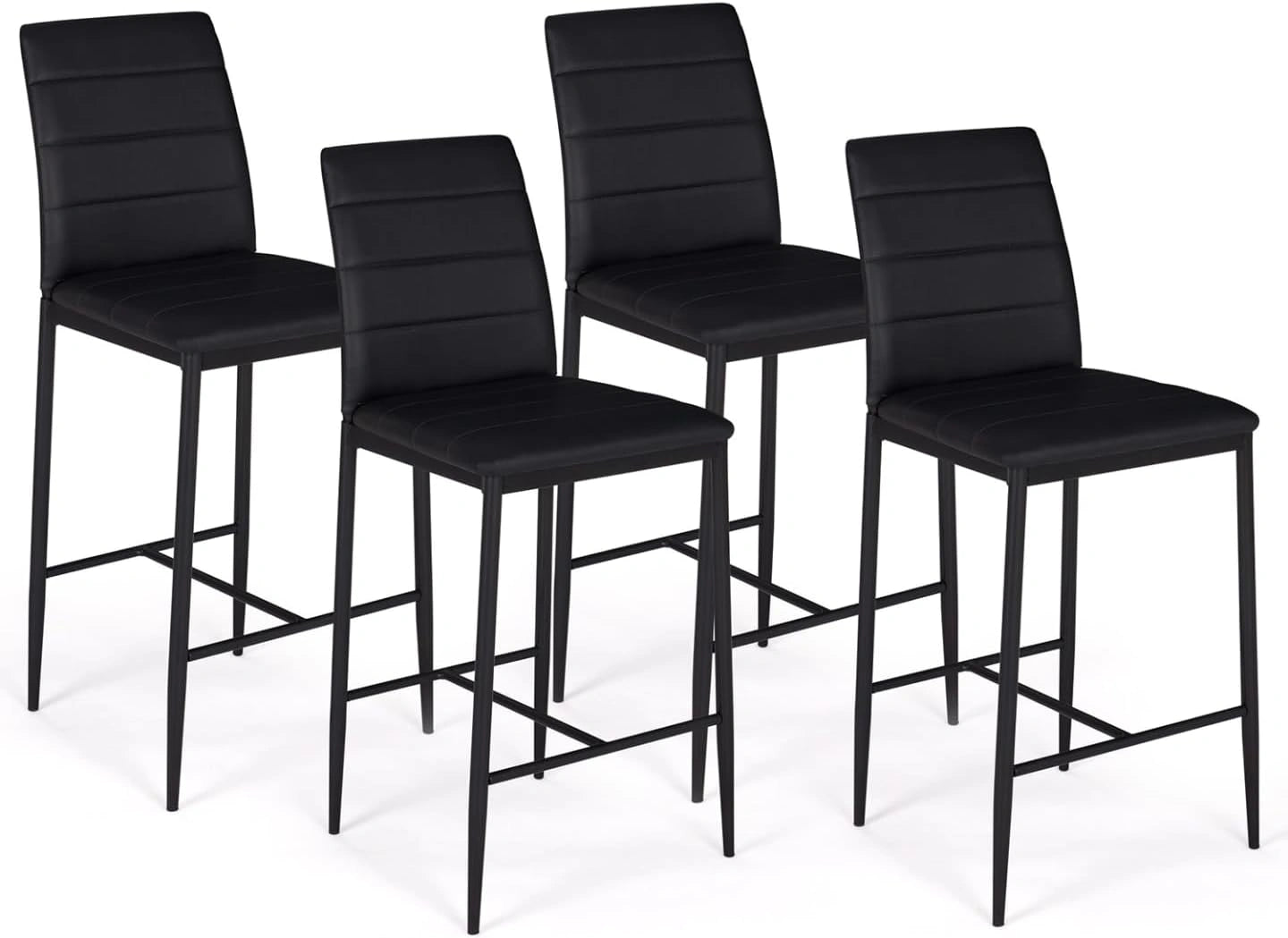 Tabourets Hauts Romane par IDMarket en PVC Noir - Lot de 4 chaises de Bar Design Moderne