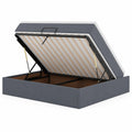 Lit simple 90 x 190 cm avec matelas et rangement rabattable, housse en velours gris et sommier à lattes