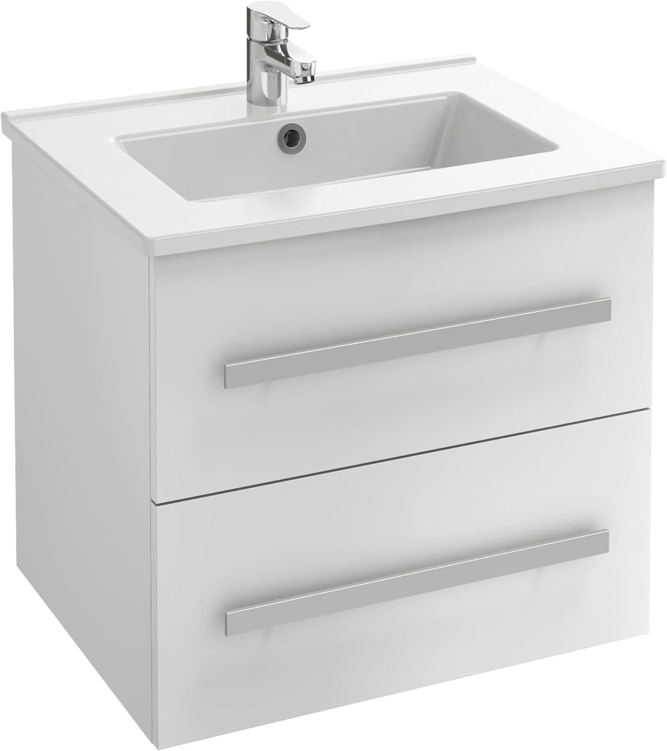 Meuble Salle de Bain Jacob Delafon OLA UP 60cm avec Vasque Céramique - 2 Tiroirs à Fermeture Douce - Blanc Brillant