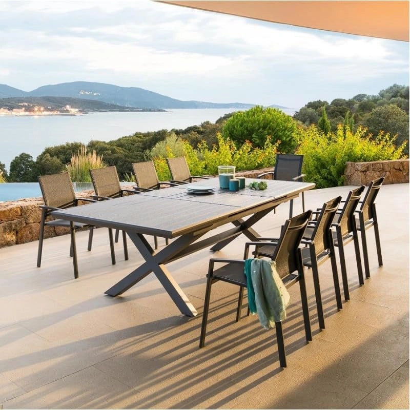 Table de Jardin Extensible 10 Places en Aluminium Gris - Hespéride Axiome