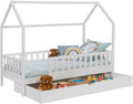 IDMarket - Lit Cabane Enfant Blanc 80x160 cm avec Tiroir Gigogne et Rangement