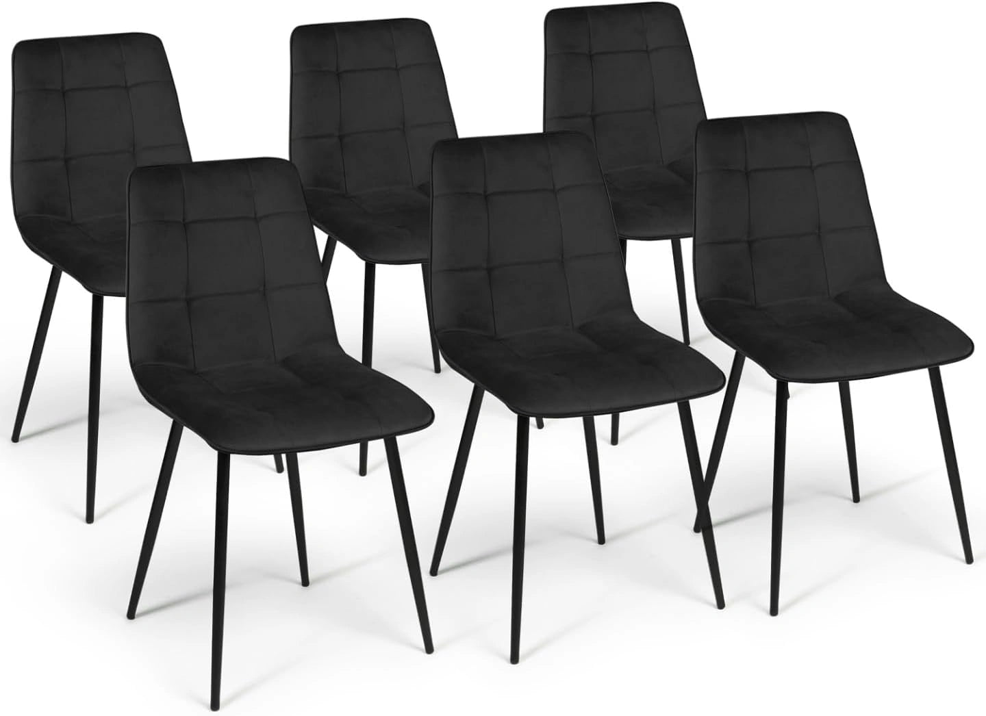 Ensemble de 6 Chaises Mila en Velours Noir pour Salle à Manger - IDMarket