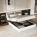 Lit Double 140x190 cm avec Rangement et Port USB, Tête Réglable en Velours Blanc