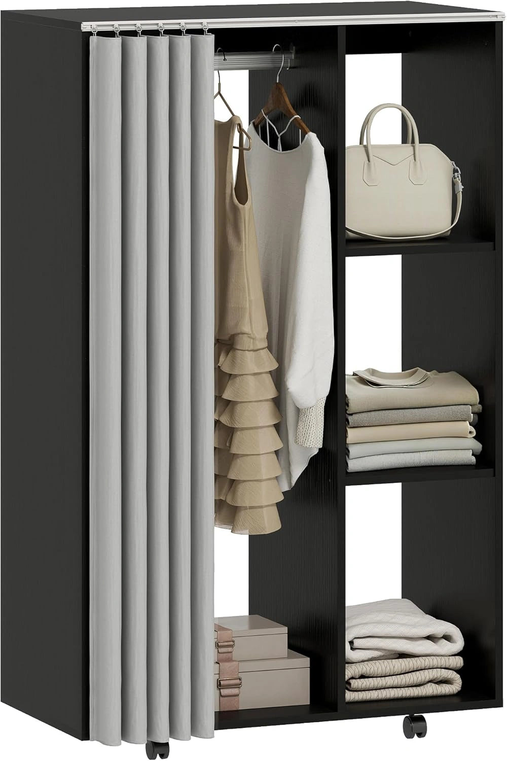 Armoire Penderie Mobile avec Tringle et Étagères, 80x40x128 cm, Noir