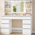 Grande Coiffeuse Hzuaneri avec Miroir LED, 10 Lumières, Réglage Luminosité, 3 Teintes, 9 Tiroirs, Étagères Ouvertes, Blanc-Argent