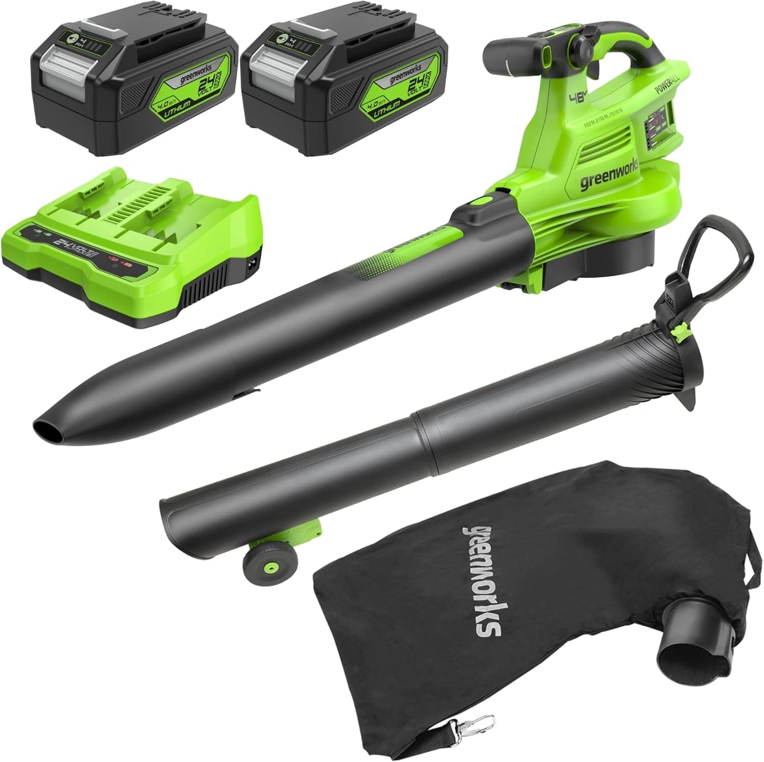 Greenworks Aspirateur Souffleur Sans Fil 48V avec Bandoulière et Moteur Brushless
