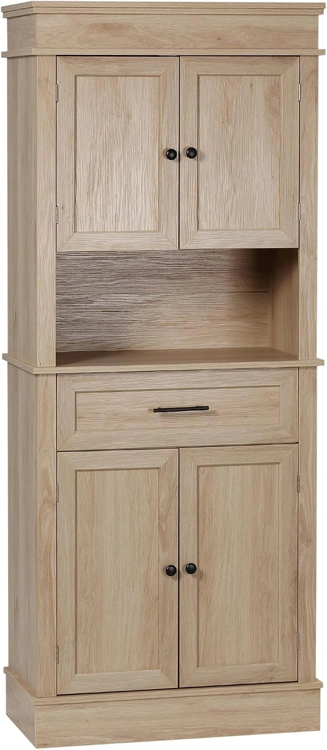 Buffet de Cuisine Moderne HOMCOM avec Placards et Étagères Réglables, Chêne Clair
