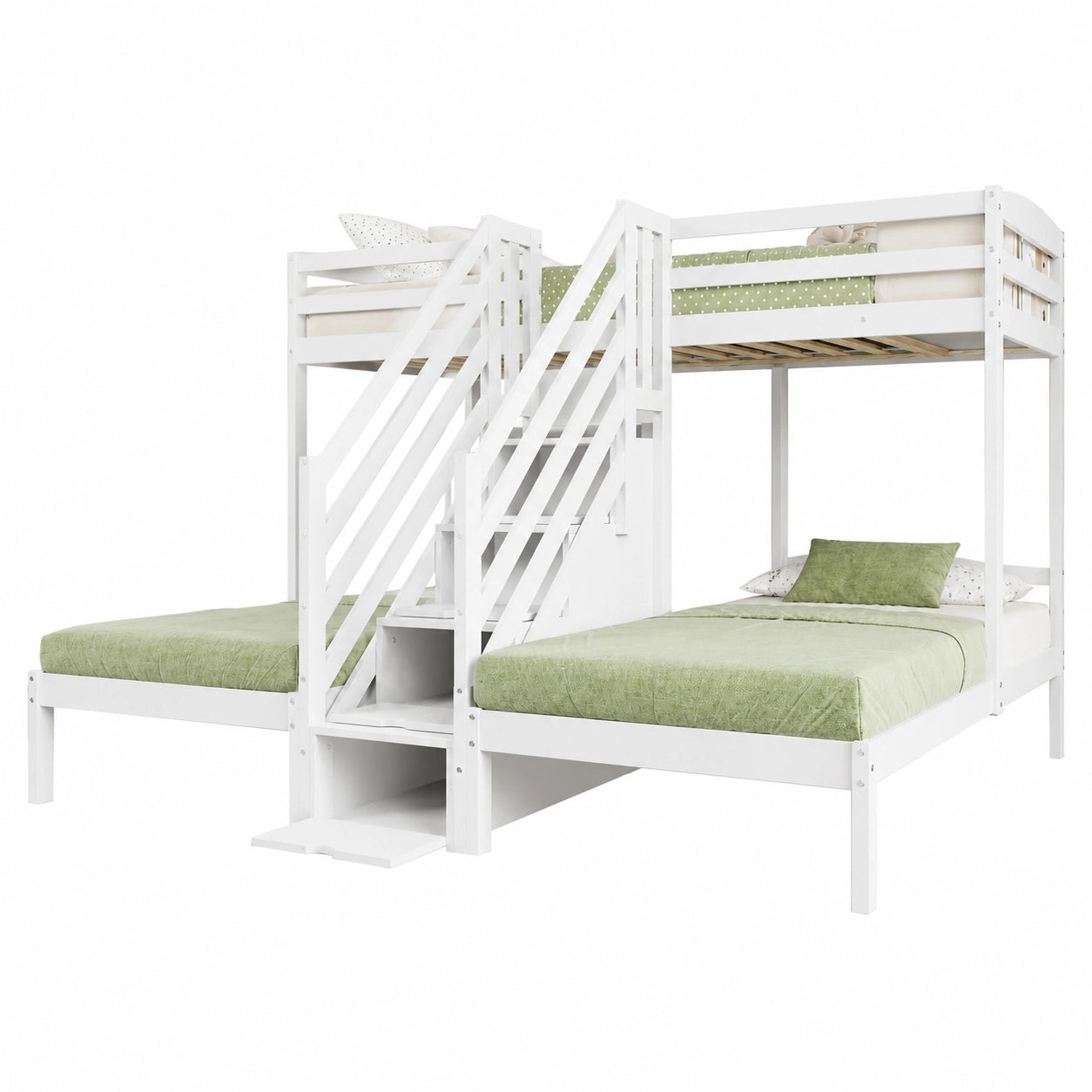 Lit mezzanine avec échelle escamotable et tiroirs, garde-corps certifié, sans matelas, blanc, 90 x 200 cm
