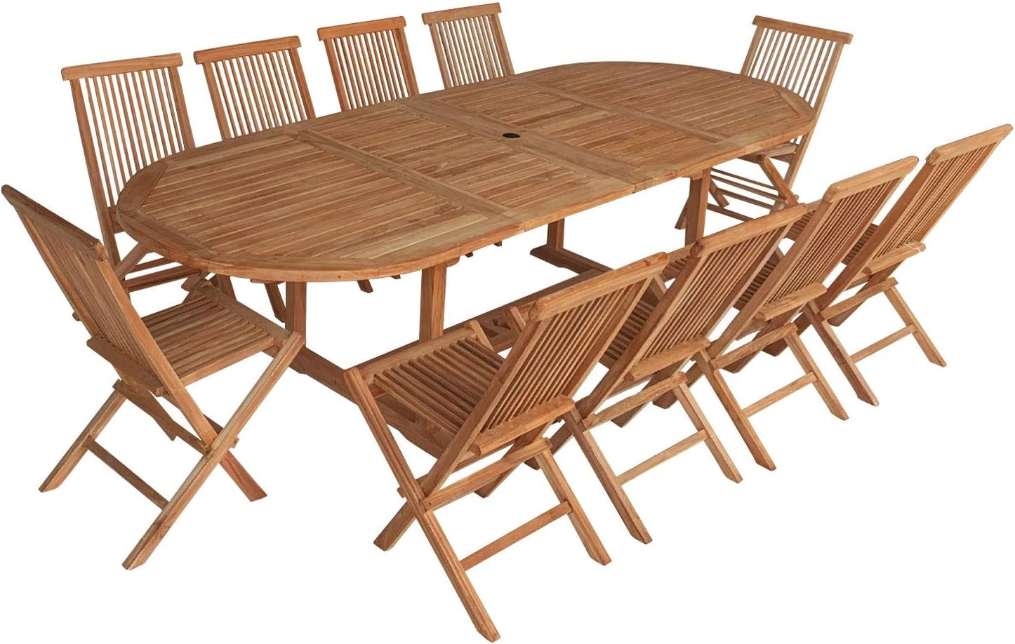 Salon de Jardin en Teck Extensible 10 Places - Table Ovale Lombok