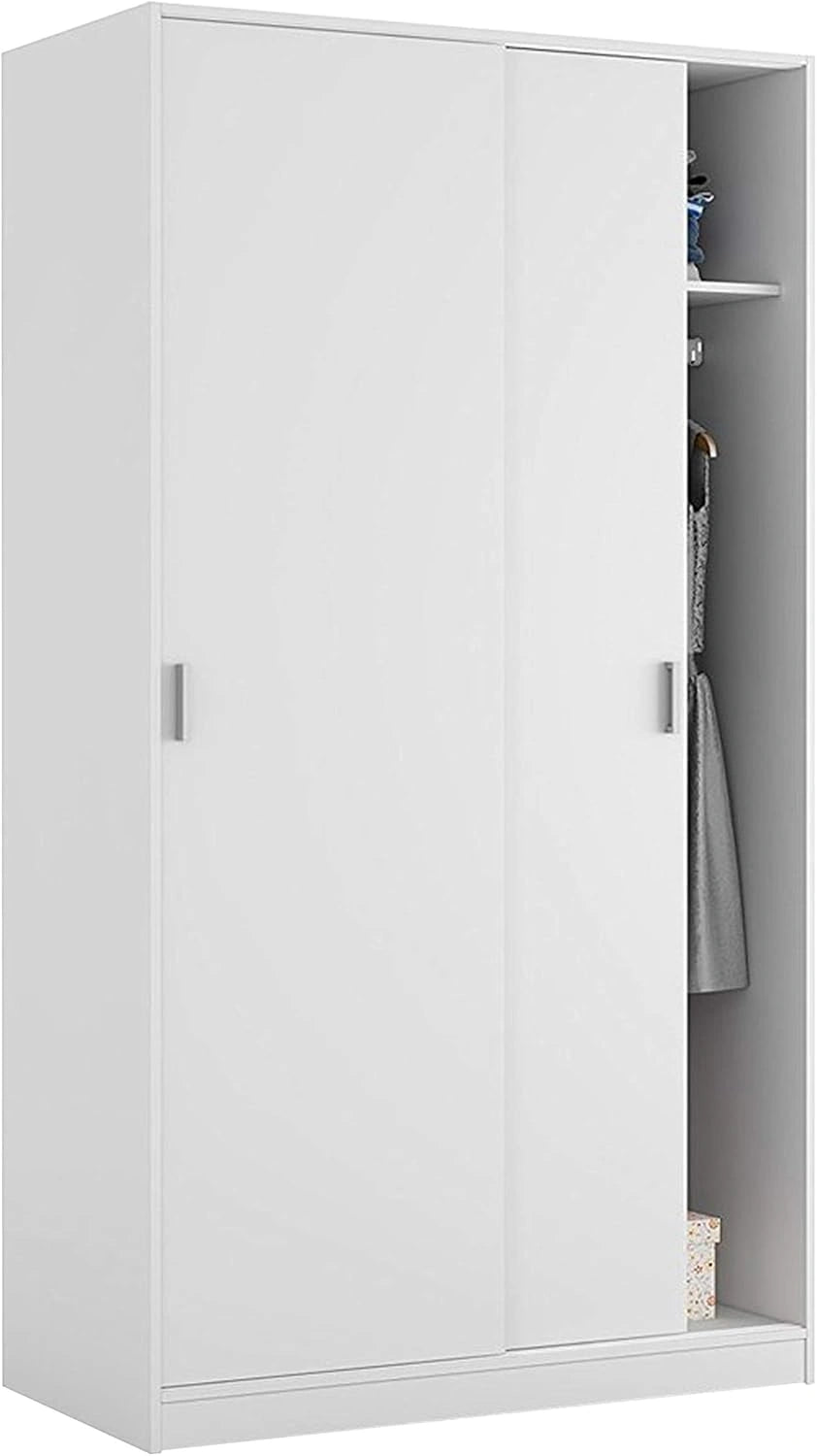 Armoire 2 Portes Coulissantes, 200 x 100 x 50 cm, Couleur Blanche Artik - Habitdesign