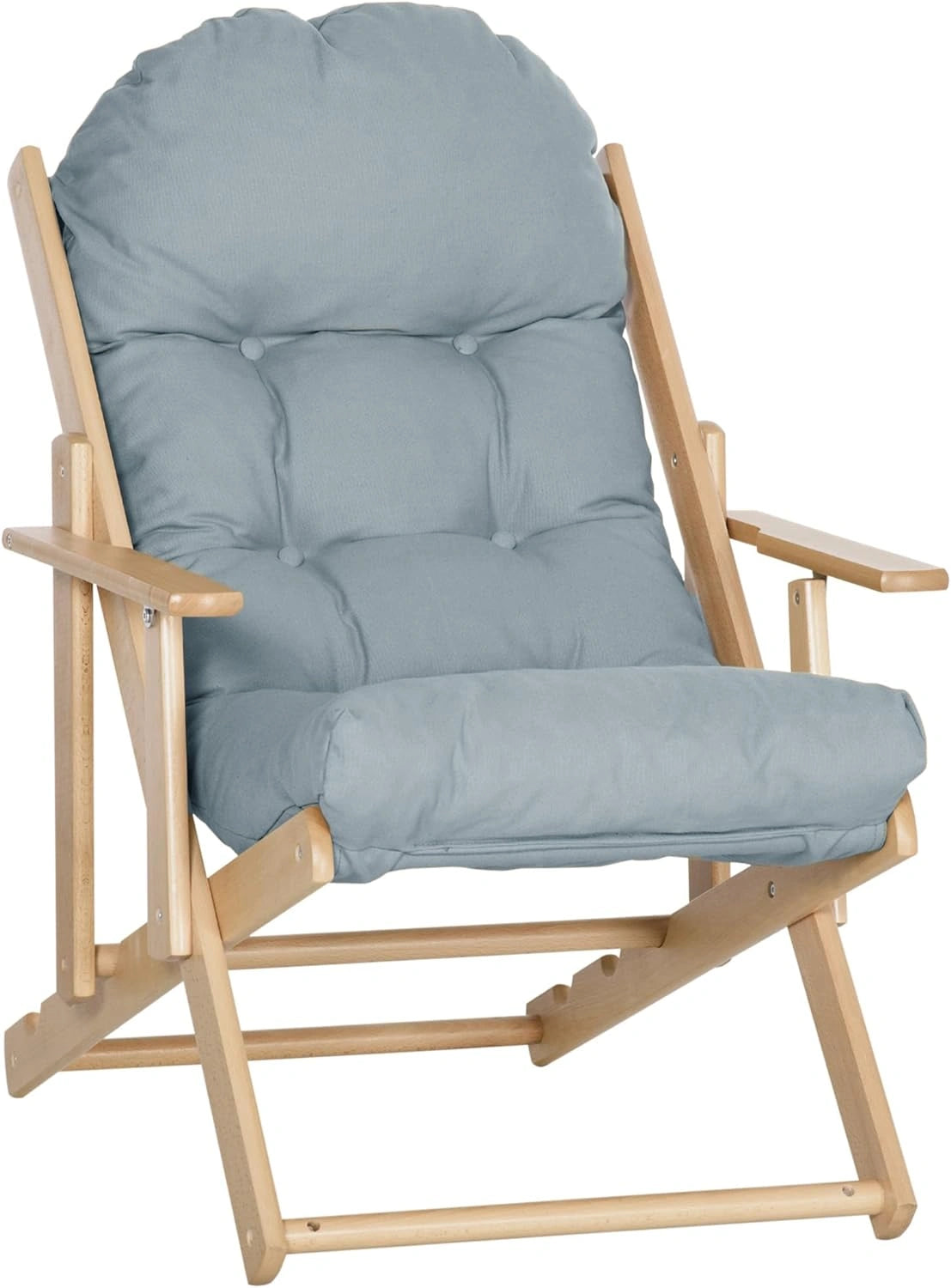 HOMCOM Fauteuil Relax Pliable et Inclinable en Bois avec Coussin Épais - Gris Clair