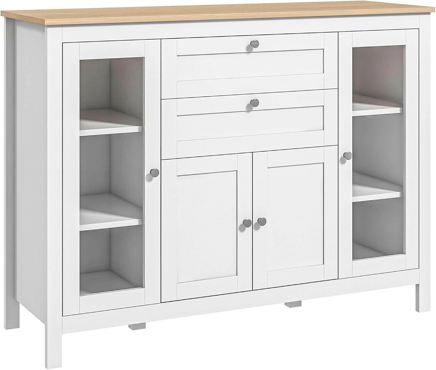 Buffet Moderne Blanc avec Portes Vitrées et Tiroirs