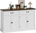 Buffet Rustique HOMCOM à 4 Portes et 2 Tiroirs Silencieux avec Étagères Réglables, 140x40x85 cm, Blanc et Marron