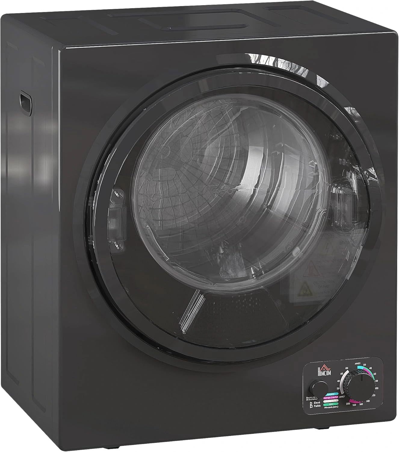 Sèche-linge Portable HOMCOM 850W avec Cuve en Acier Inoxydable, 4 Modes de Séchage, Montage Mural, Noir
