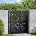 Portail de Jardin Noir en Acier avec Motif de Feuilles 105x106 cm