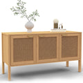 Meuble Bas EDHEN 110 cm avec 3 Portes en Bois et Cannage