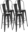 Lot de 4 Tabourets de Bar Industriels avec Dossier et Repose-Pieds, 76 cm, Métal Noir - HOMCOM
