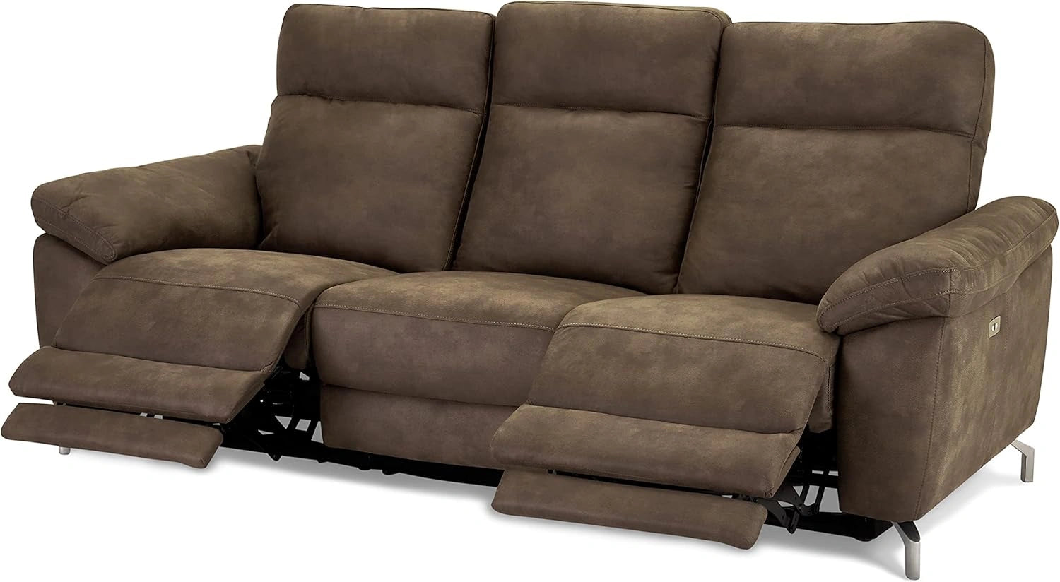 Canapé Relax Électrique 3 Places en Tissu Brun avec USB et Repose-Pied