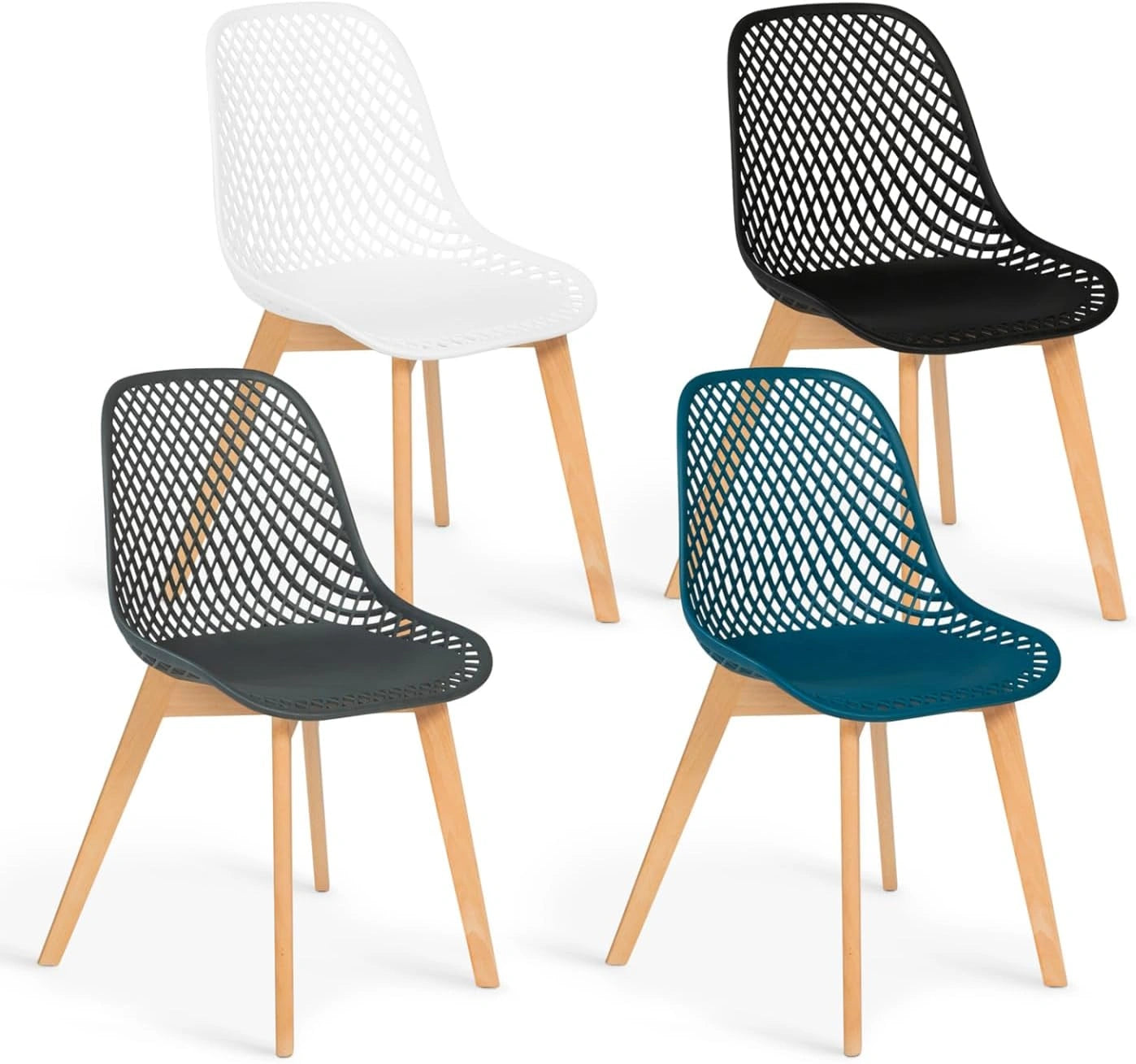 Ensemble de 4 chaises Mandy en Blanc, Gris, Bleu Canard et Noir