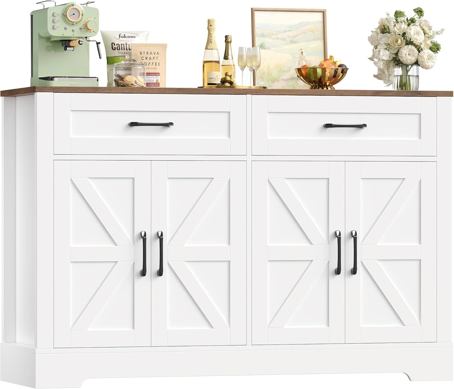 HOCSOK Armoire de Cuisine avec 2 Tiroirs et 4 Portes, Buffet de Rangement pour Salon et Salle à Manger, Dimensions: 40 x 120 x 87 cm