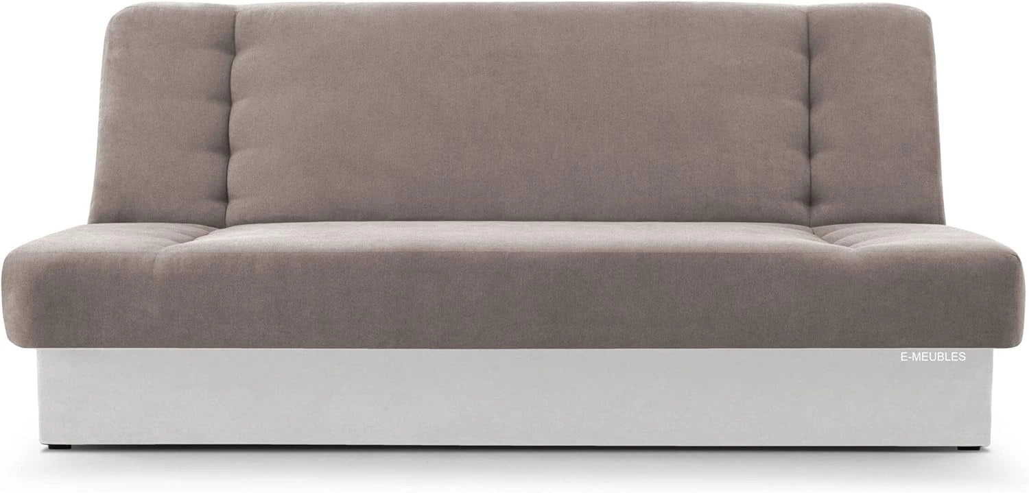 Sofa-lit 3 places avec rangement en tissu Beige et Blanc