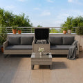 Ensemble de Salon de Jardin Santorini en Polyrotin Résistant aux Intempéries - Comprenant Table Basse et Coffre de Rangement - Couleur Gris Chinée