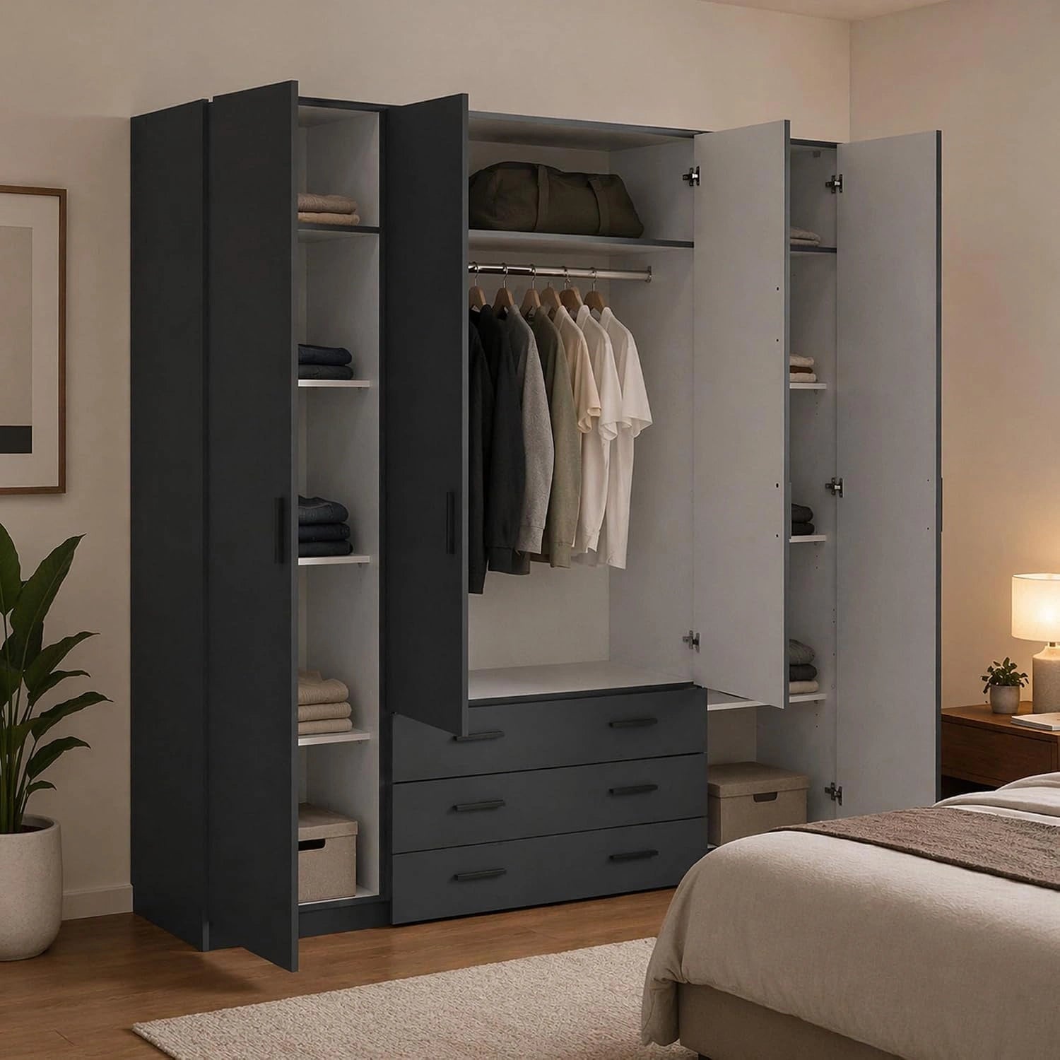 Armoire Spacieuse Dmora, Meuble de Chambre Moderne, Dressing Intégral, Placard à Vêtements, 196x50x200 cm, Gris