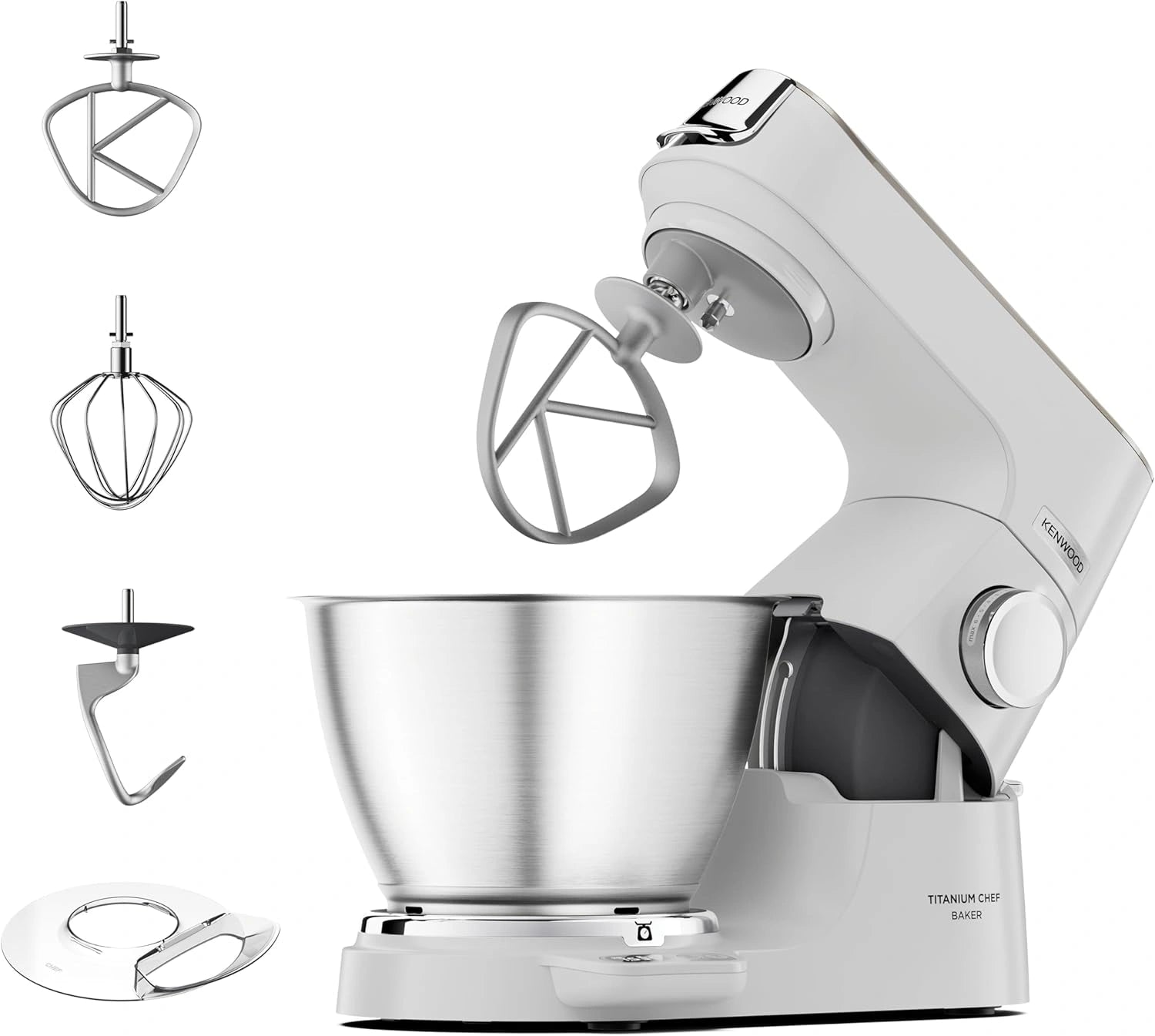 Kenwood Robot Pâtissier Titanium Chef, Balance Intégrée, Ensemble Pâtisserie, 1200W, Blanc