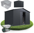 Abri de Jardin Métallique XL, Résistant aux Intempéries, Gris Foncé, avec Cadre, Porte Coulissante Verrouillable