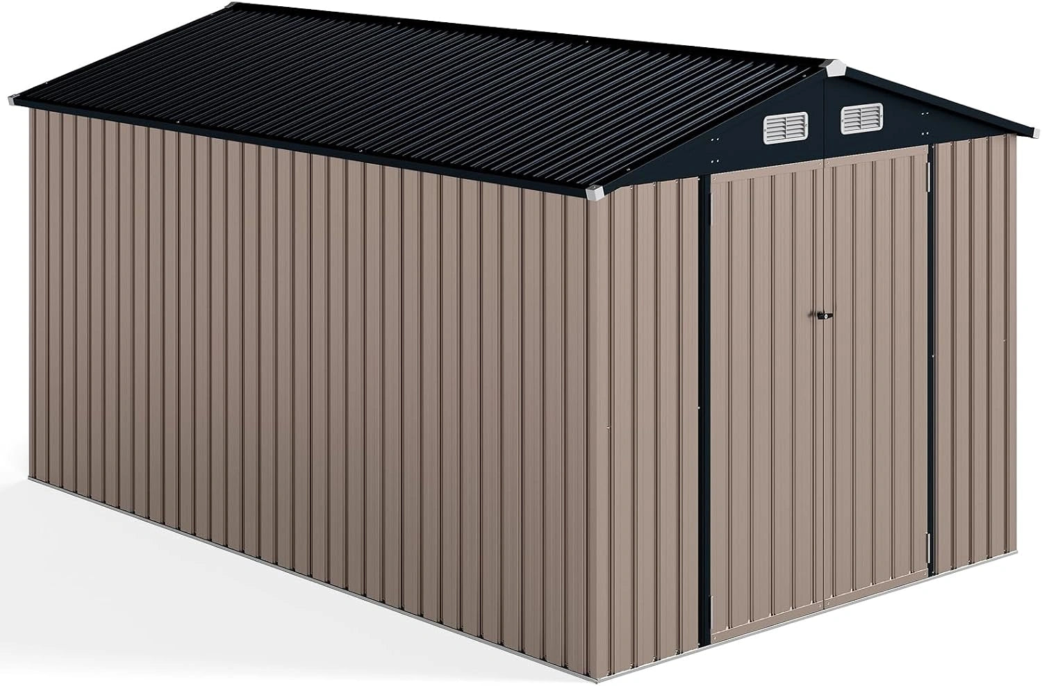 Abri de Jardin Métal 3.5x2.2m avec Porte, Toit Incliné et Fenêtre de Ventilation