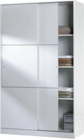 Armoire à Portes Coulissantes en Blanc Brillant avec Tringle et Étagères, 200 x 120 x 50 cm