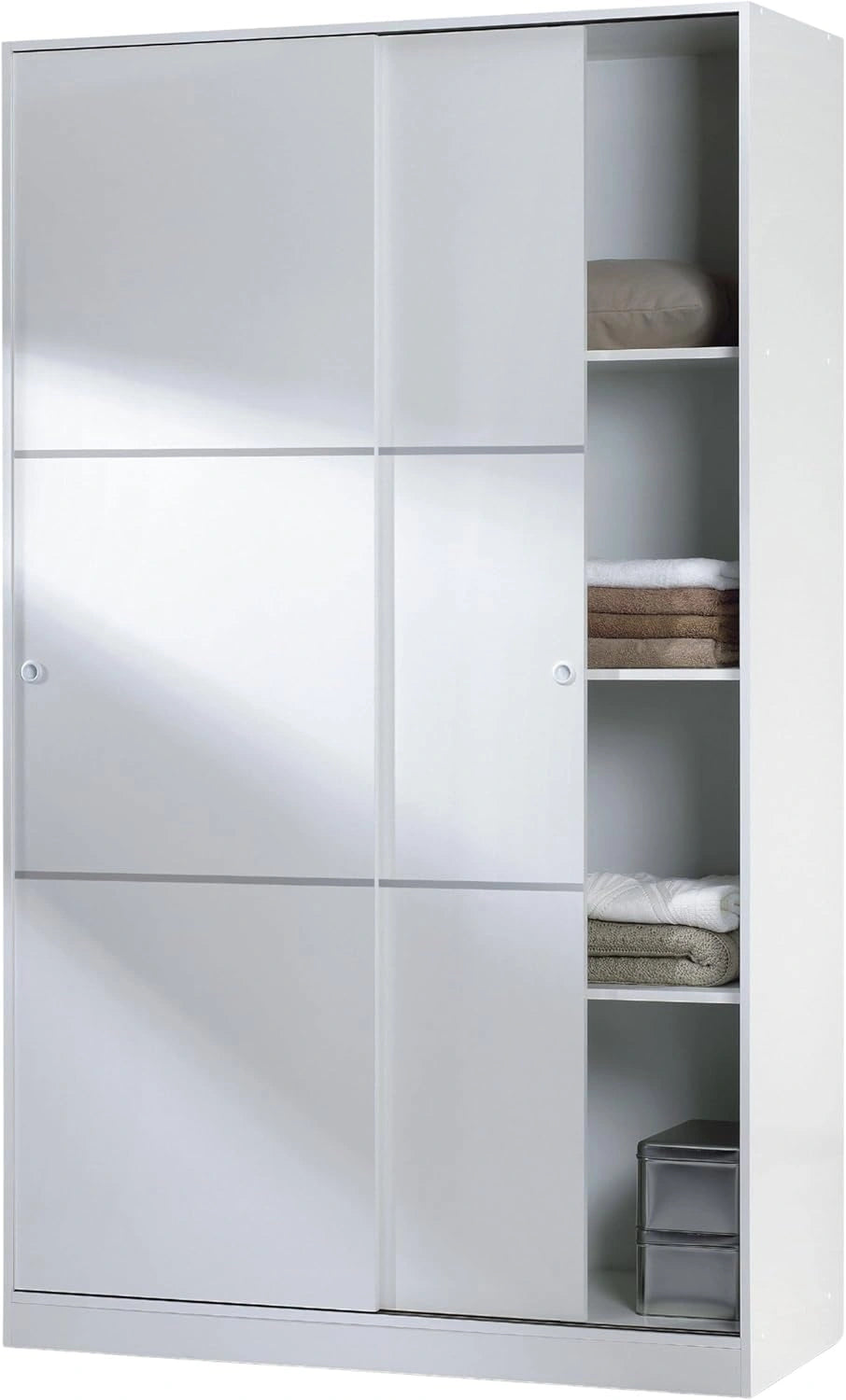 Armoire à Portes Coulissantes en Blanc Brillant avec Tringle et Étagères, 200 x 120 x 50 cm