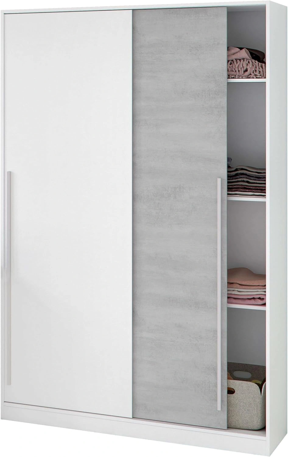 Armoire Indira 2 Portes Coulissantes avec Étagères et Tringle 200x120x50 cm Blanc et Ciment